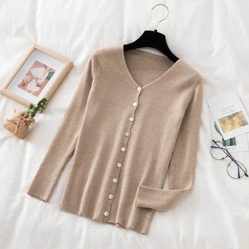Women Casual Front Buttons Knitted Cardigan Long Sleeve Sexy V neck Solid High Street Warm Pullover 2021 Winter New Fashion Tops