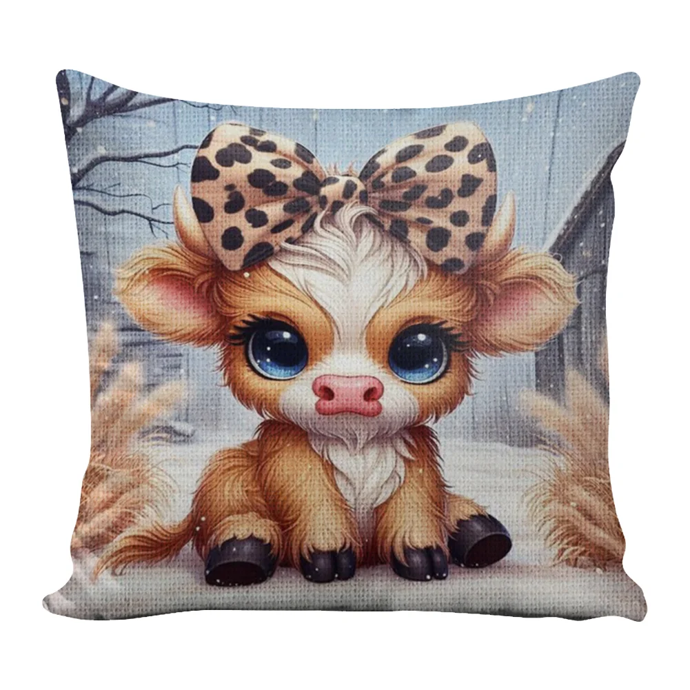 11CT Stamped Cross Stitch Pillowcase - Bow Highland Cow(Canvas|45*45CM)