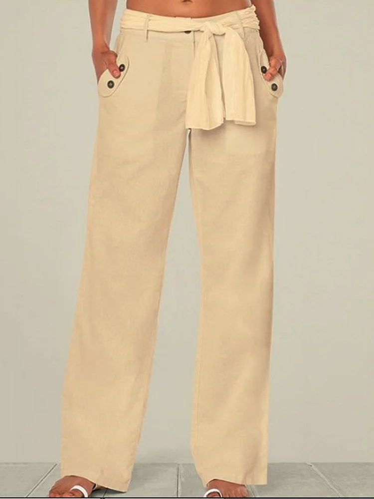 Women Vintage Cotton-Blend Pants