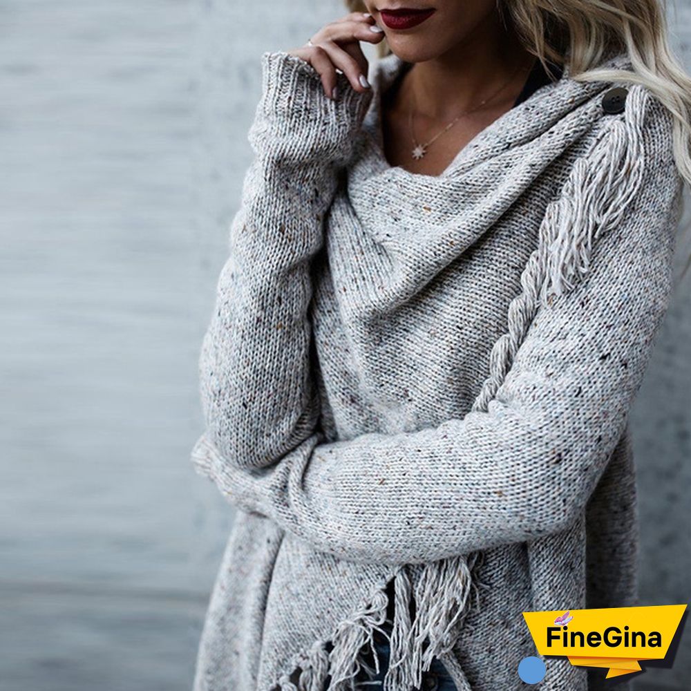 Fashion Women's Speckled Shawl Fringe Cardigan Knited Tassels Slash Sweater Coat Outwear