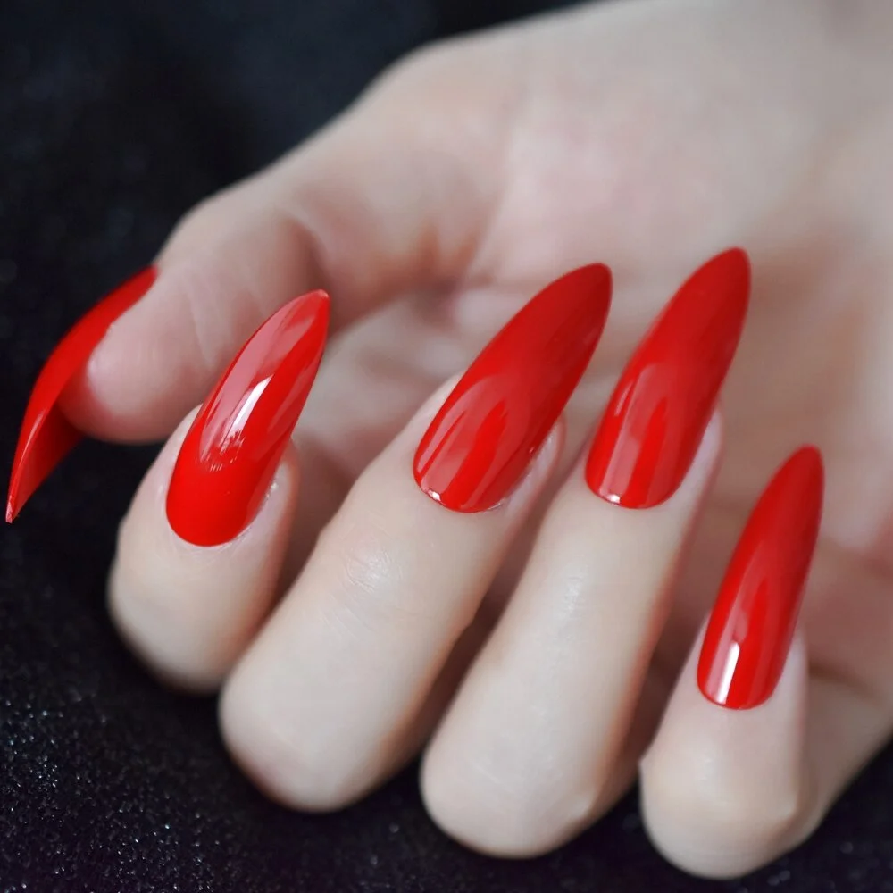 Hot Neon Orange Long Coffin Nails Amazing Glossy gel Polish Cover Extra Long Ballerina Fake Nails 24 Ct-Nail Inspo