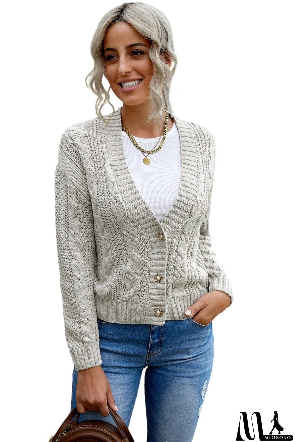 MidiSono - Buttons Weave Knit Cardigan