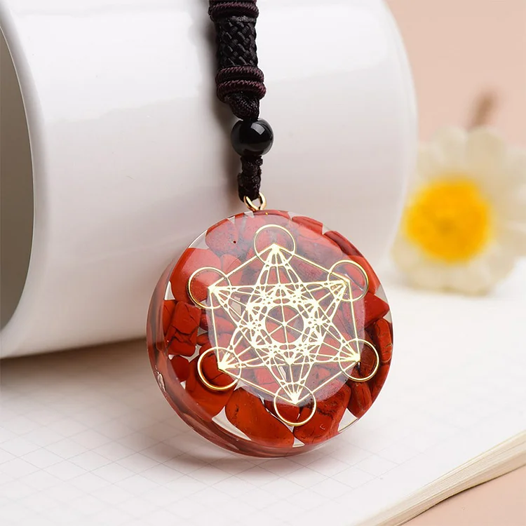 Red Jasper  Metatron's Cube Symbol Necklace