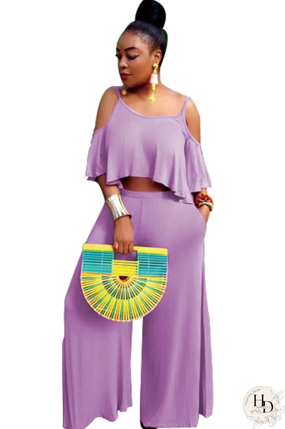 Yellow Polyester Sexy Fashion Patchwork ruffle Solid Straight Half Sleeve Two-piece Pants Set