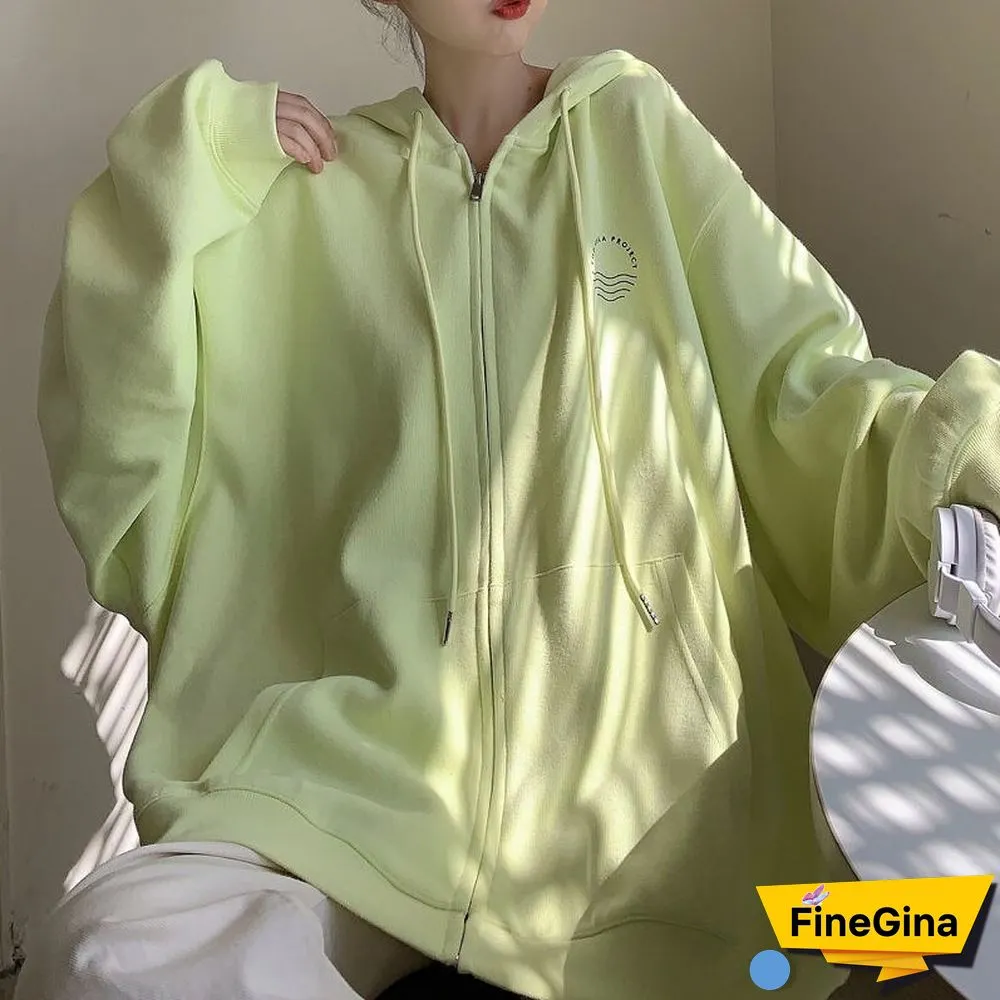 Retro Zip Up Hooded Sweatshirts Womens Fashion Spring Autumn Clothes Loose Hoodies Korean Long Sleeve Casual Oversized Pullover