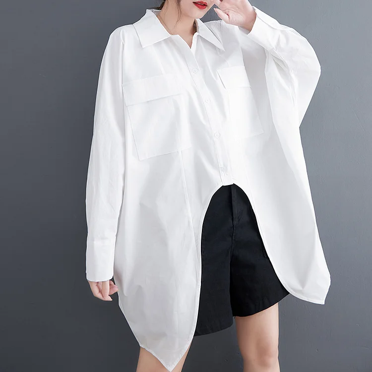 Irregular Solid Color Bat Sleeve Lapel Shirt