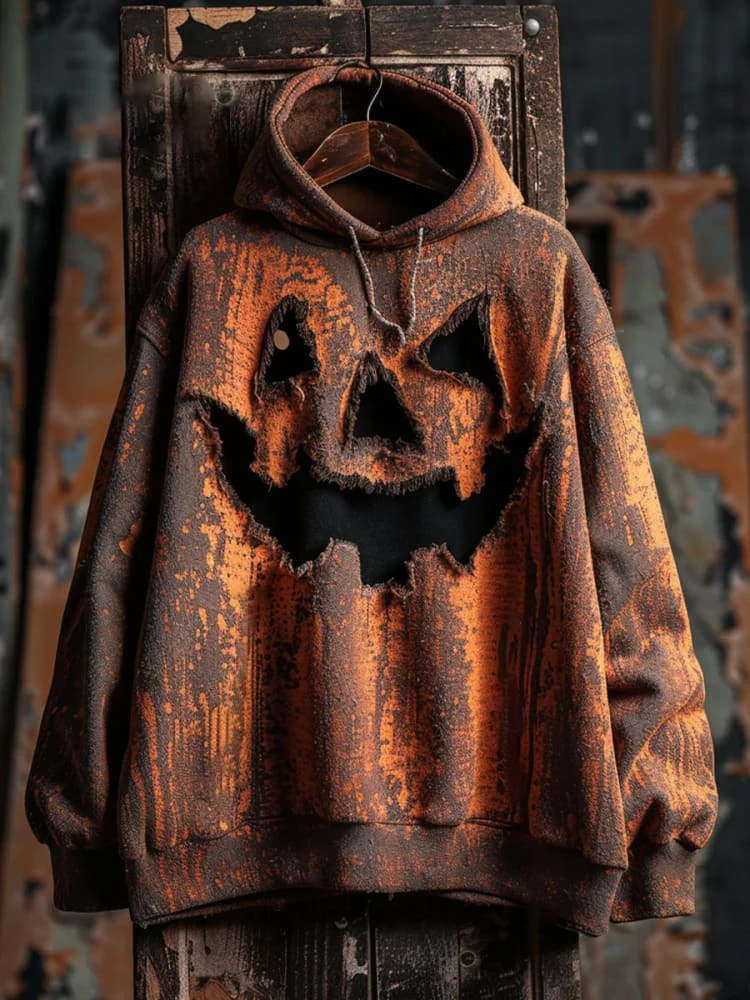 Halloween Raglan Pumpkin Emoji Casual Hooded Sweatshirt