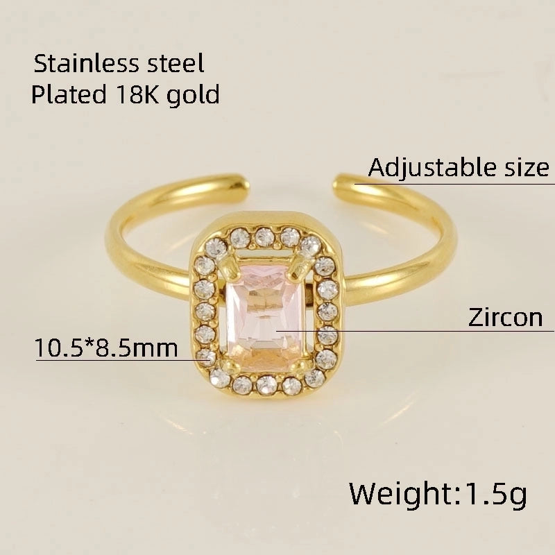 Titanium Steel Minimalist Classic Style Inlay Water Droplets Heart Shape Rhombus Zircon Rings