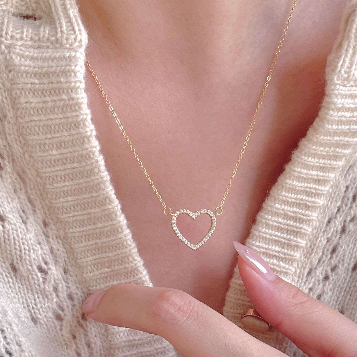 925 Sterling Silver Korean Heart Geometric Silver Electroplating Necklaces