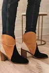 Women's 5cm Winter Thick Colorblock Suede Heeled Ankle Booties
