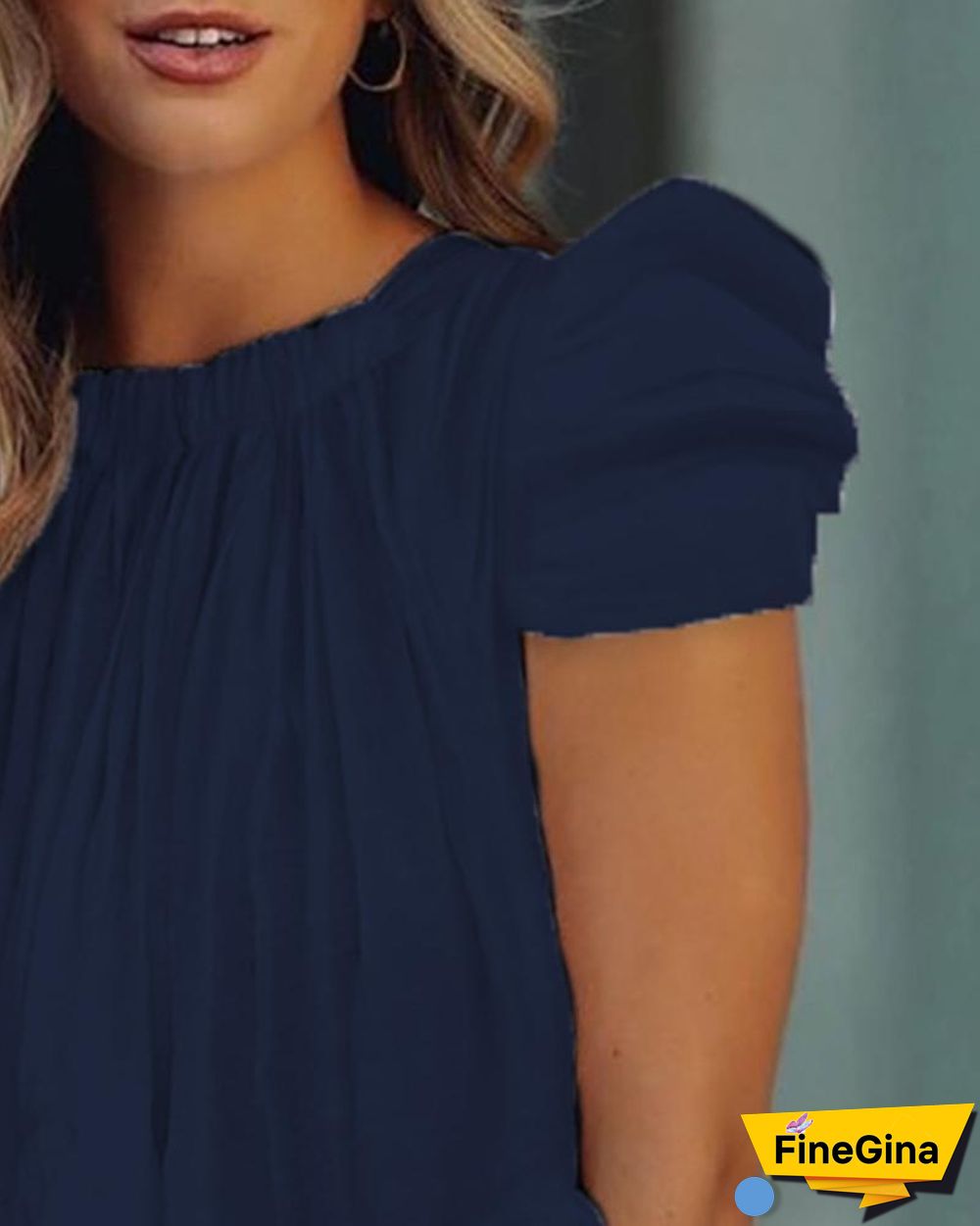 Puff Sleeve Ruffle Hem Ruched Top P14303