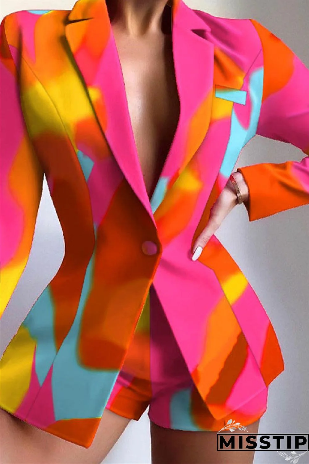 Black Fashion Casual Print Patchwork Turndown Collar Long Sleeve Two Pieces