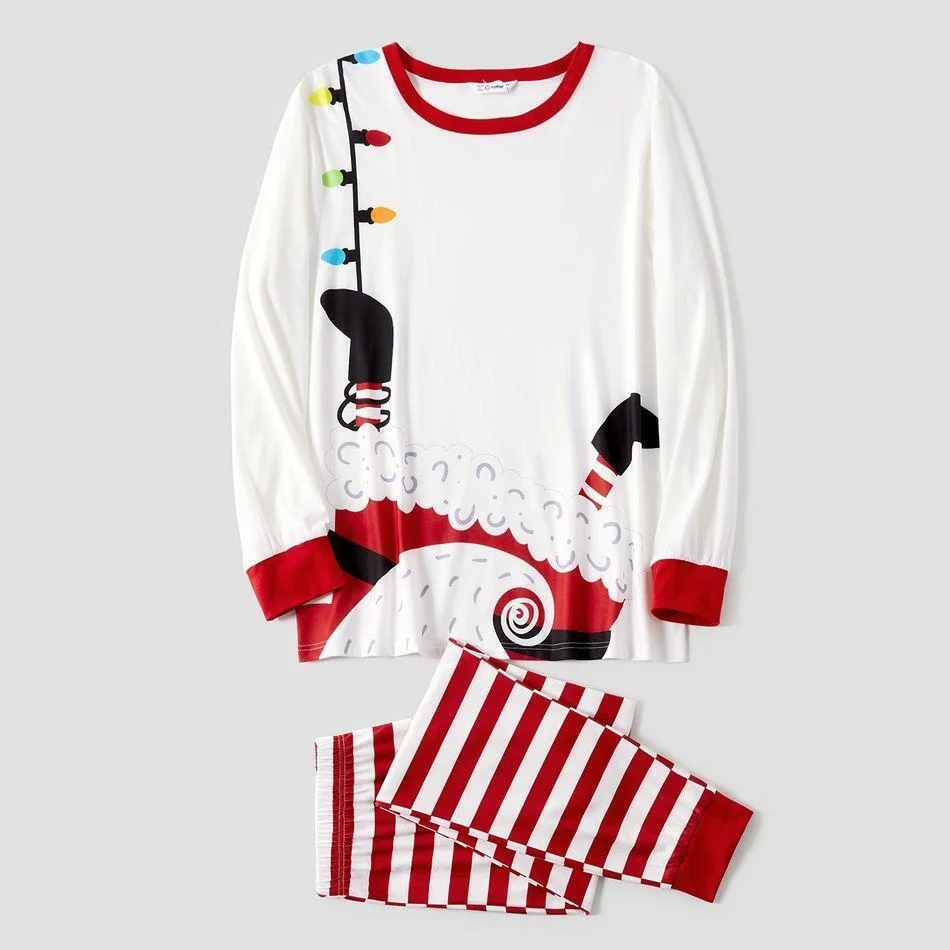 Christmas White and Red Stripe Print Family Matching Pajamas Sets(Flame Resistant)