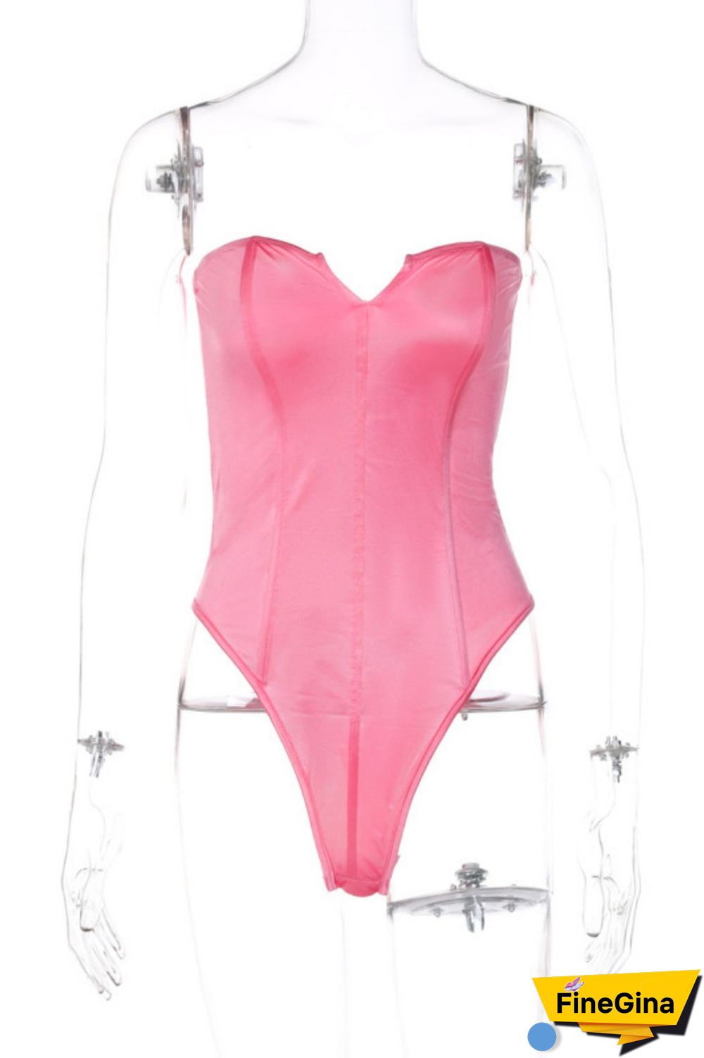 Pink Sexy Solid Backless Strapless Skinny Romper