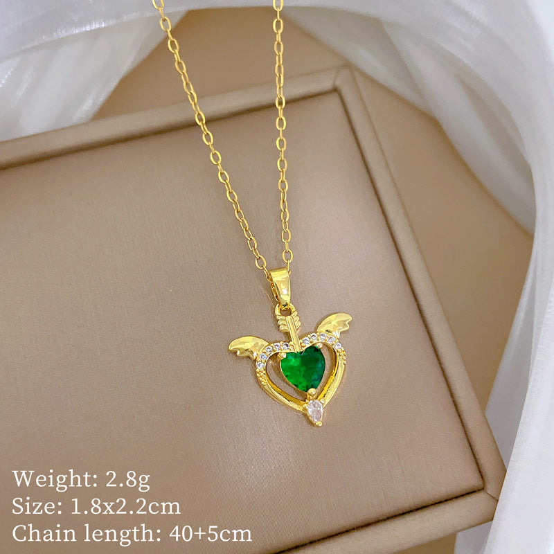 Copper Micro-Inlaid Heart Fashion Gorgeous Full Diamond Necklace Women’S Versatile Clavicle Chain Titanium Steel