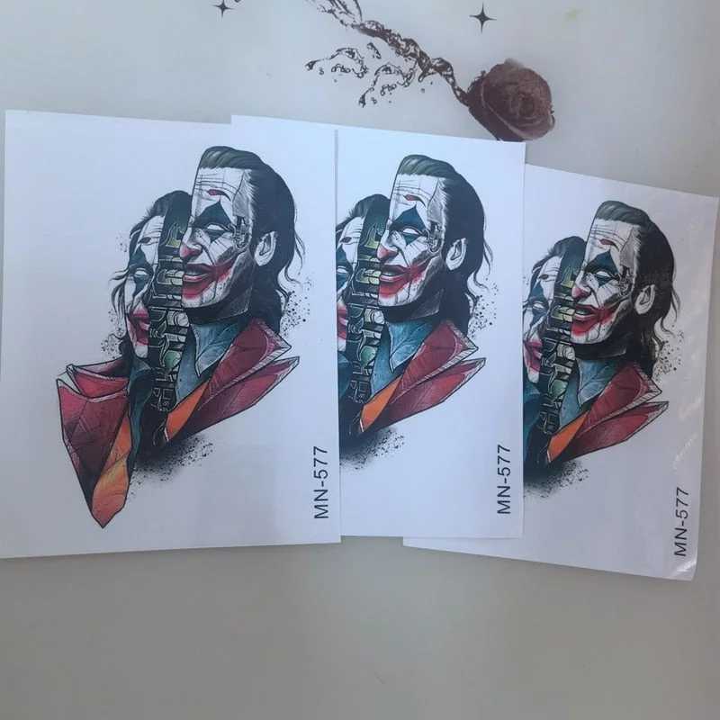 Dark Clown Flower Arm Temporary Tattoo Waterproof Simulation Long Lasting Fake Tattoo for Men Women Leg Arm Scar Tattoo Stickers