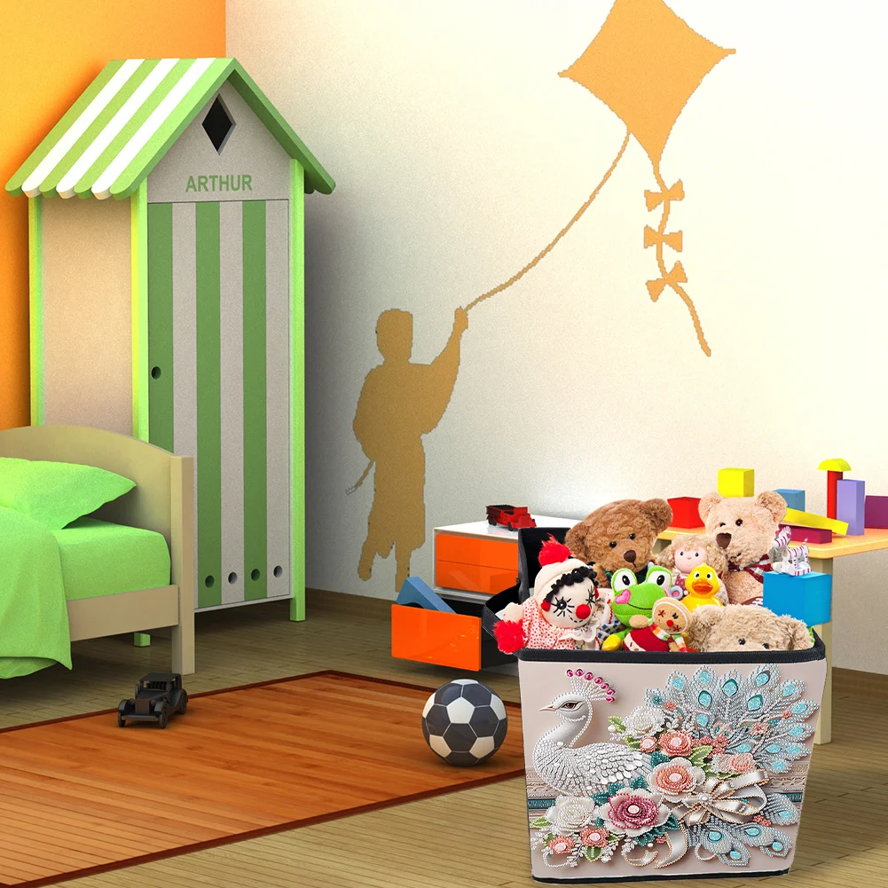 5D DIY Gorgeous Peacock Special Shape Diamond Painting Storage Box for Home Storage(25*26*25cm)