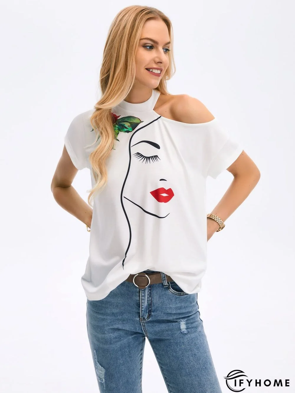 Daily Floral Crew Neck Cap Sleeve T-Shirt | IFYHOME