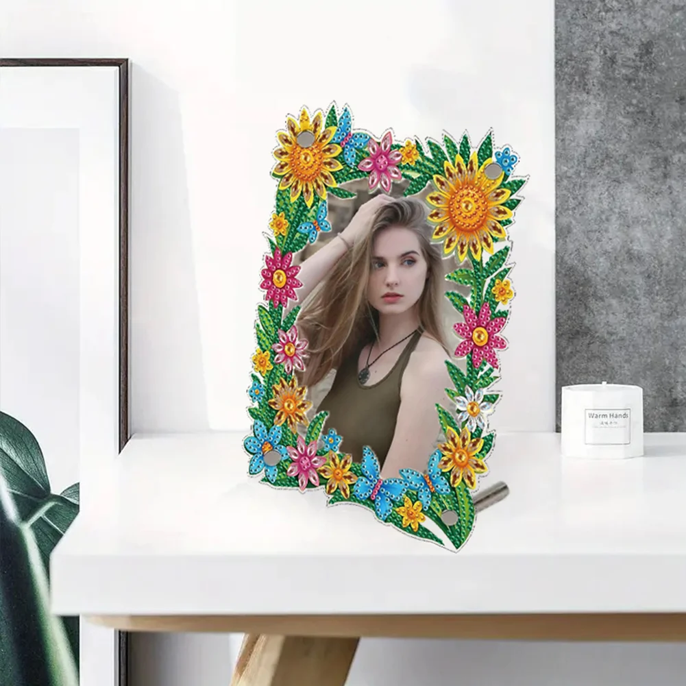 DIY Flower Special Shape Diamond Painting Table Top Photo Frame for Home Office