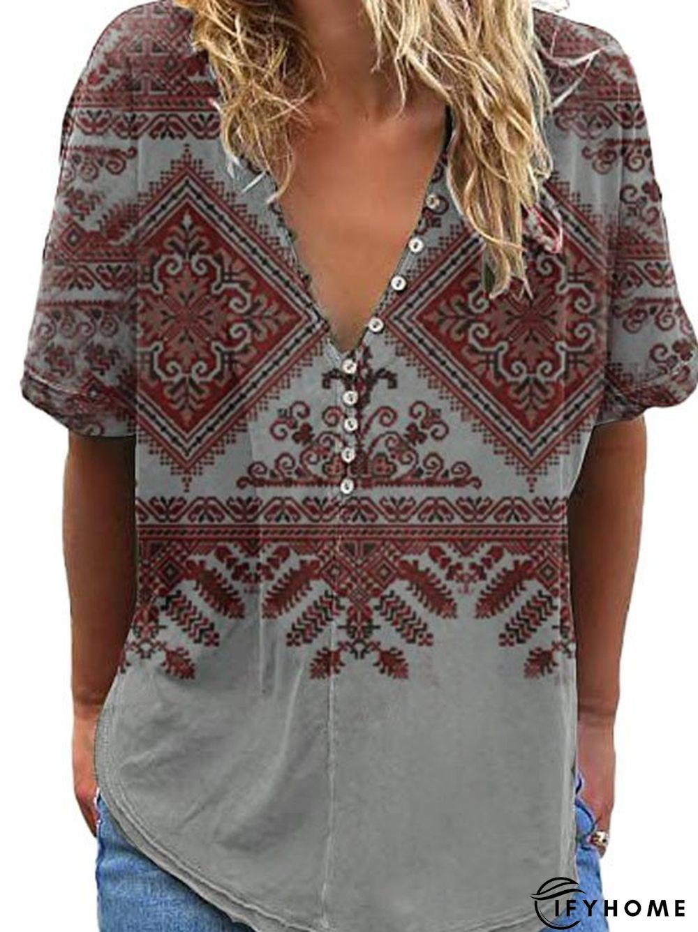 Shift Geometric V Neck Short Sleeve T-shirt | IFYHOME