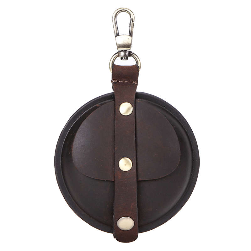 Gandisa Men 100% Real Leather Wallet Crazy Horse Round Small Coin Change Purse Data Earphone Airpod Bag Keychain Wallet Storage Pocket Back to School