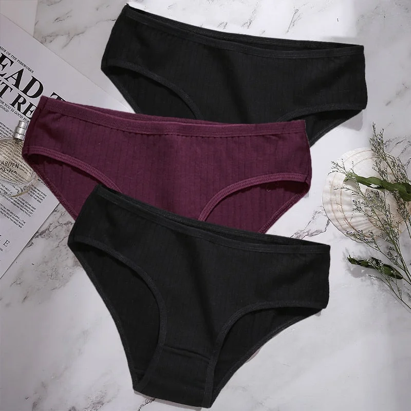 3PCS/Set Cotton Panties Women Underwear Sexy Lingerie Panties Female Lingerie Briefs Solid Color Panty Underpants Intimates