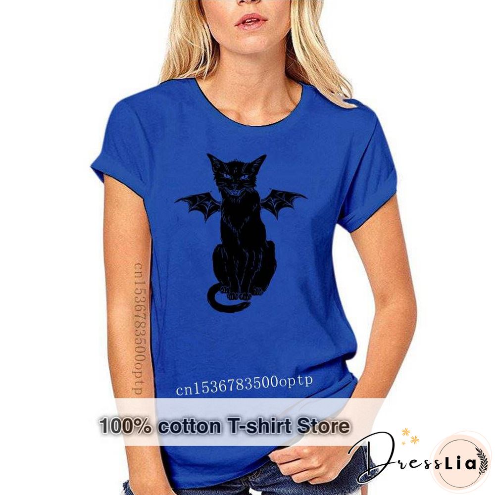 New Cotton T Shirt Funny Gothic Retro Devil Cat Artwork Print Short Sleeve Tops Tees Fashion Casual T Shirt Brand Clothing