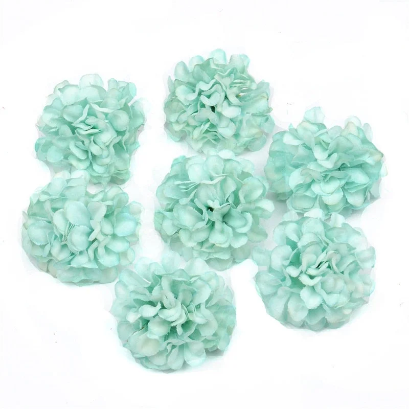 50pcs/lot Mini Artificial Flower Silk Hydrangea Head For Wedding Decoration DIY Wreath Scrapbooking Craft Cheap Fake Flowers