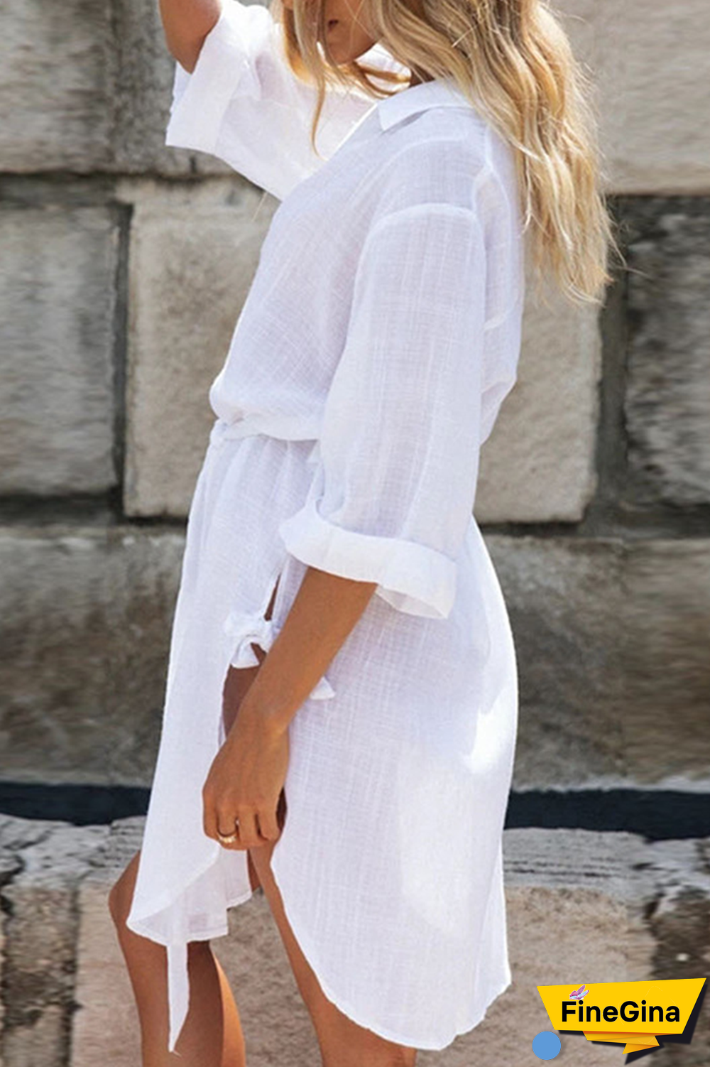 Casual Solid Buckle Cross Straps POLO collar A Line Dresses