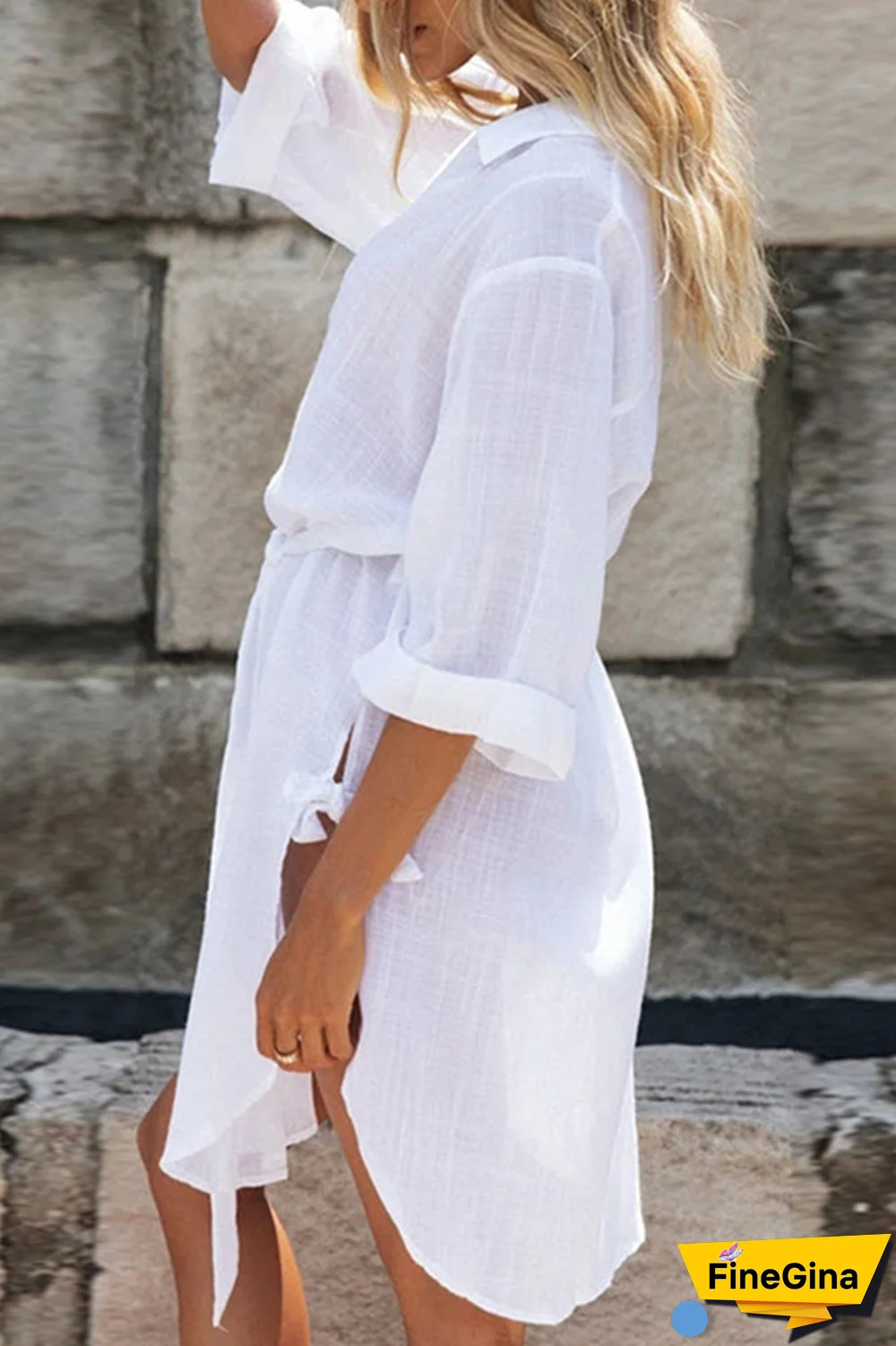 Casual Solid Buckle Cross Straps POLO collar A Line Dresses