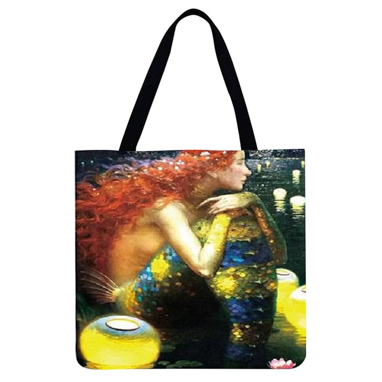 【ONLY 3pcs Left】Linen Tote Bag - Pretty Mermaid Girl