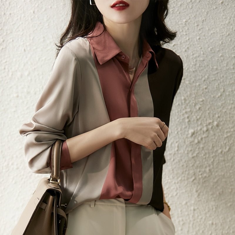 2022 New Hit Color Polo Collar Loose Work Shirt Elegant Vintage Long Sleeve Women Blouses Autumn Button Casual Clothing 18146