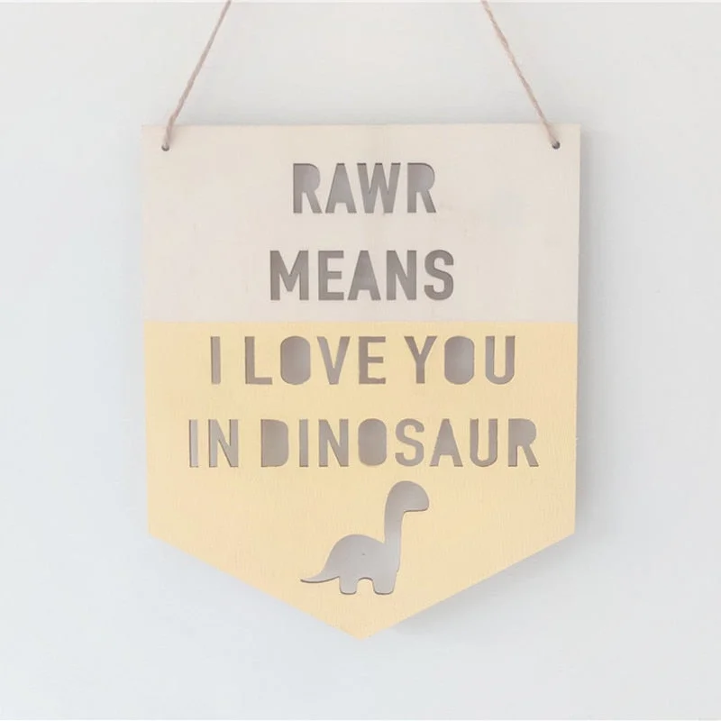 INS Wooden Dinosaur Positive Slogan Banner Garland Nordic Kids Room Decoration Ornament Wall Hanging Nursery Decor Photo Props