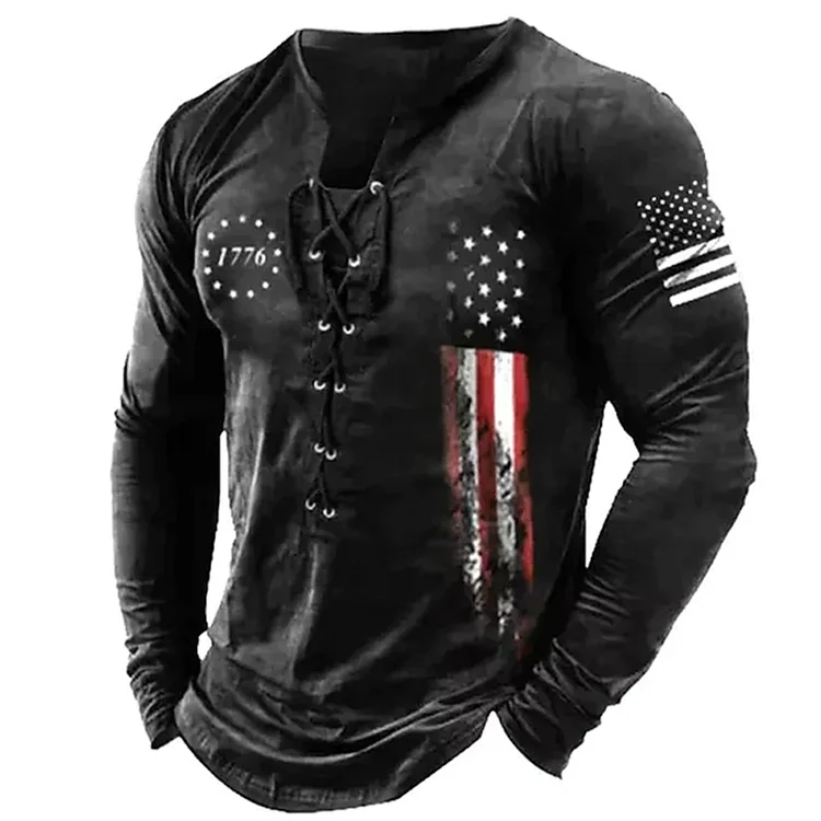 BrosWear Men's Retro Flag Casual Long Sleeve T-Shirt