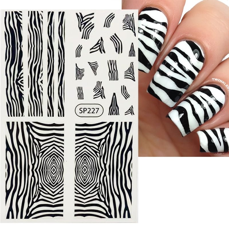 1PC Zebra Serpentine 3D Nail Stickers Fluorescence Green Leopard Prints Sliders Animal Skins Nail Art Decoration For Manicures