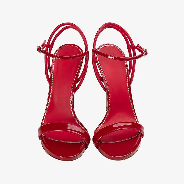 Women's Patent Leather Strappy High Heel Platform Sandals in Red