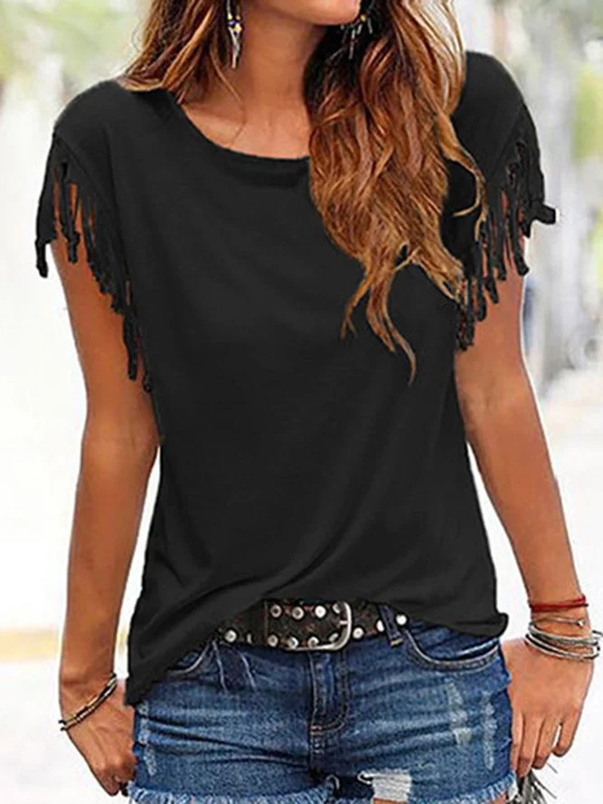 Fringed T-shirt With Tassel Details