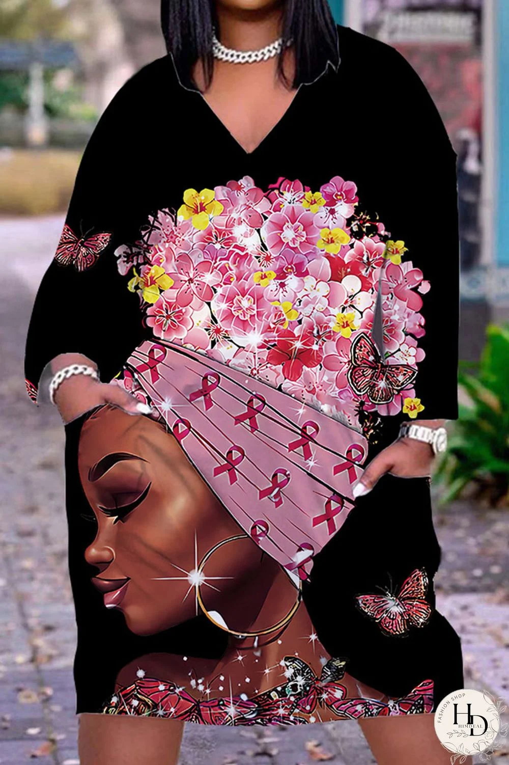 Yellow Brown Casual Print Patchwork V Neck Straight Dresses