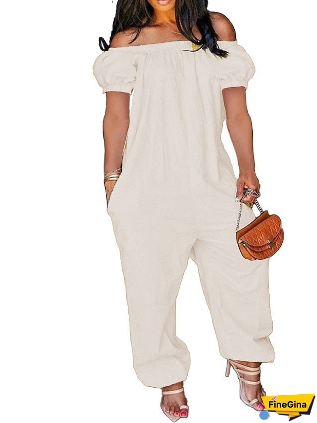 Women's Jumpsuit Solid Color Casual Regular Fit Sleeveless Green White Black Summer / Plus Size