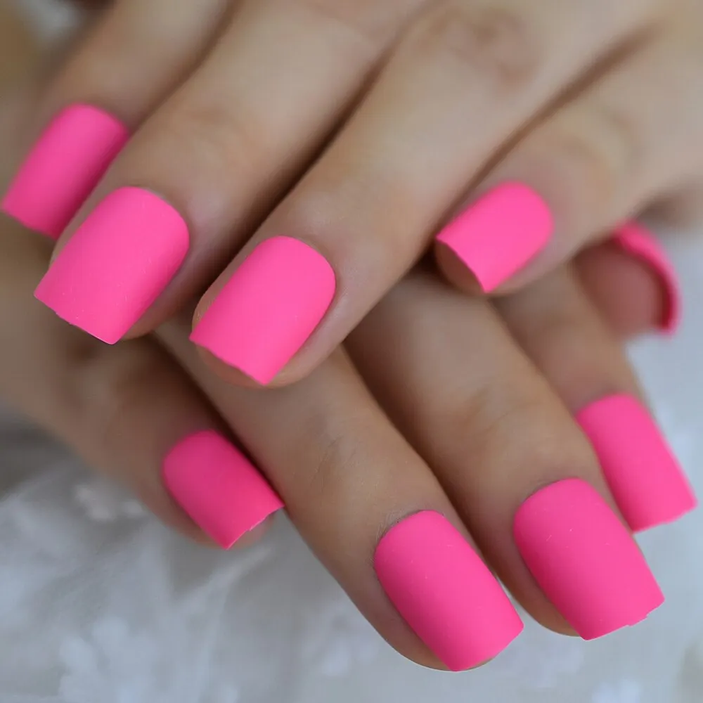 Square Nails Finger Nail Set Press On Acrylic Nail Short Size Pink Colour Manicure Beauty Cool-Nail Inspo