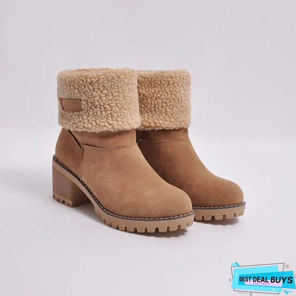 Square Heel Short Plush Snow Boots