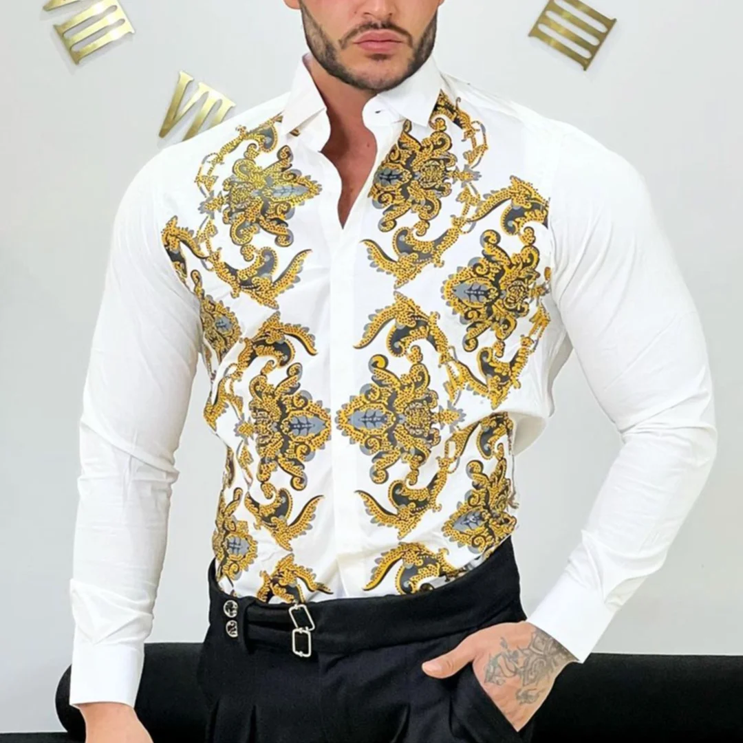 Men's Vintage Court Print Long Sleeve Shirt