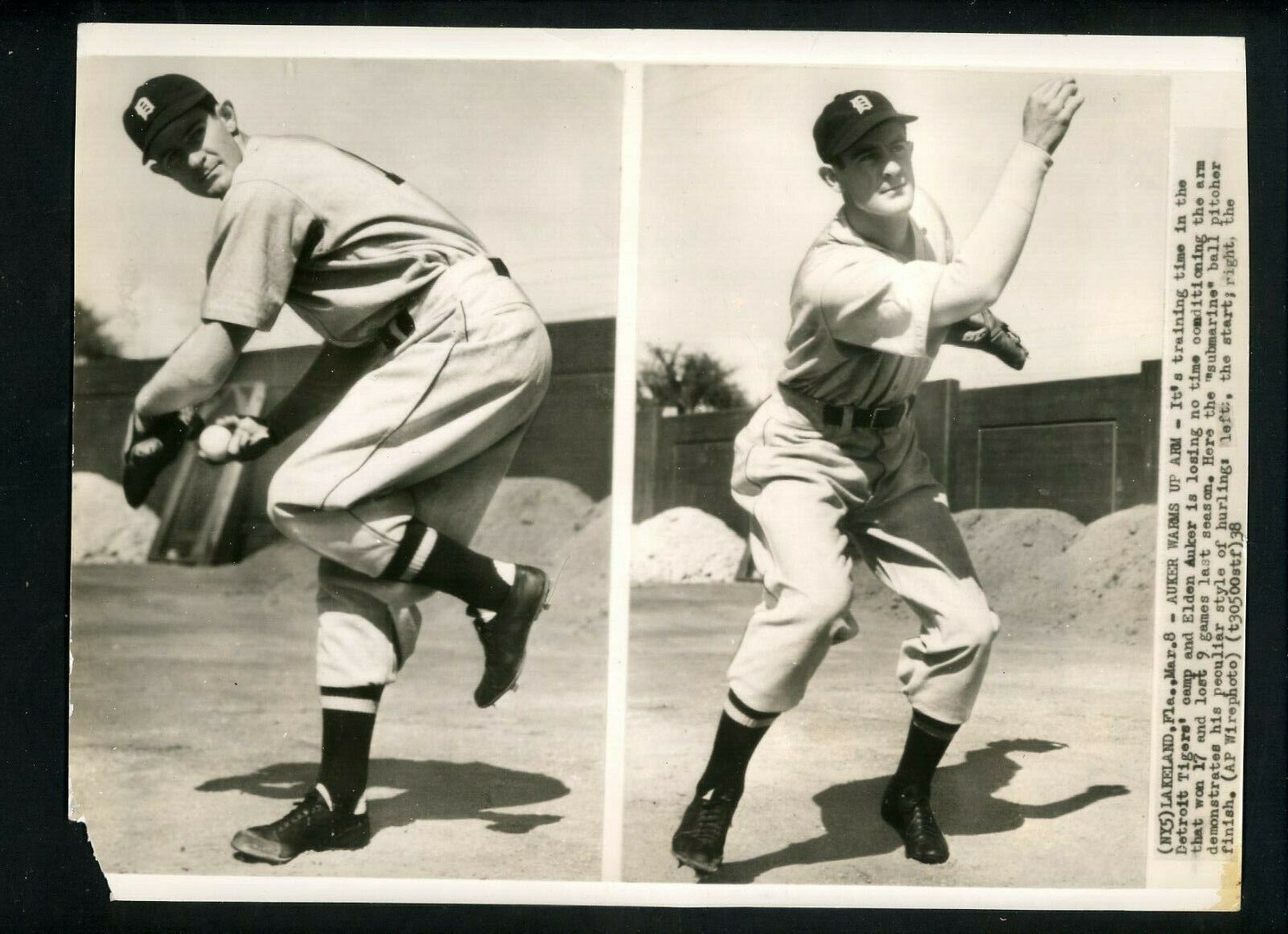 Elden Auker submarine pitching motion 1938 Press Photo Poster painting Detroit Tigers