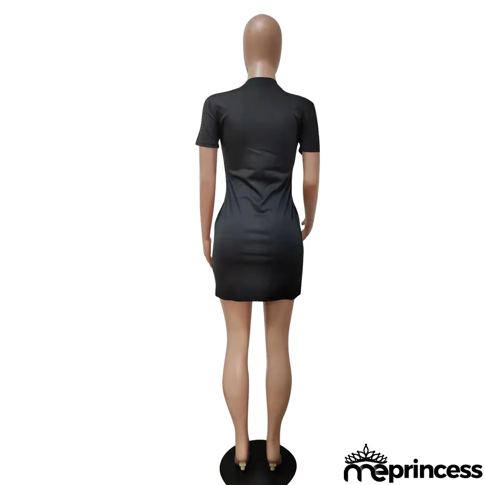 Summer Women Sexy Letter Round Neck Print Dress