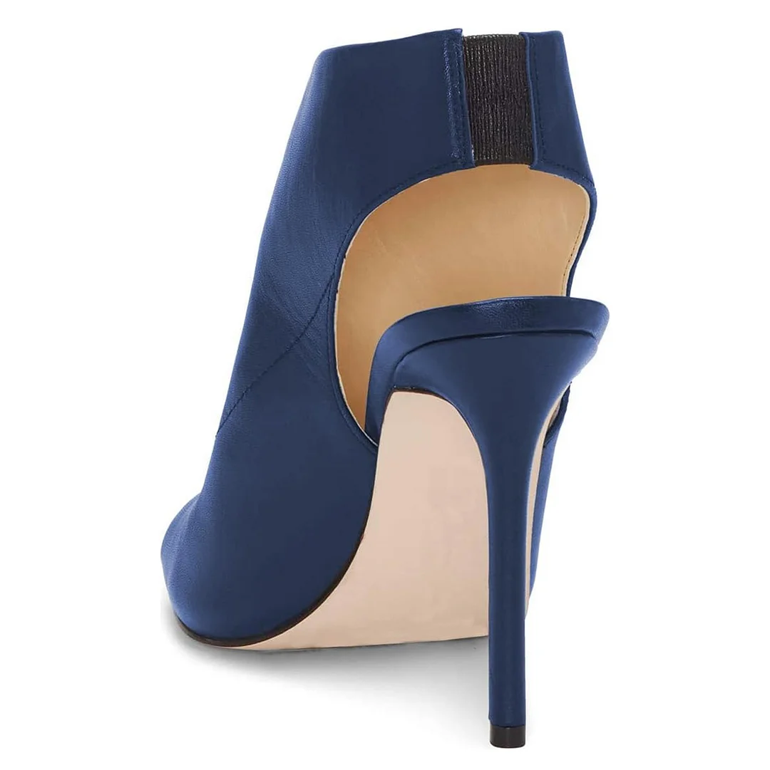 Navy Vegan Leather Peep Toe Slingback Stiletto Heels Sandals