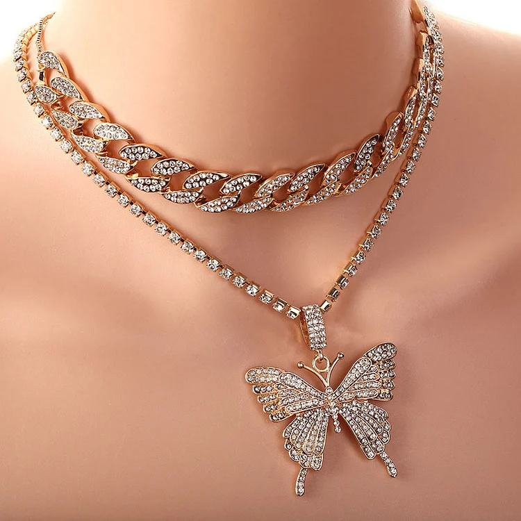 Party Shiny Geometry Chain Butterfly Necklace