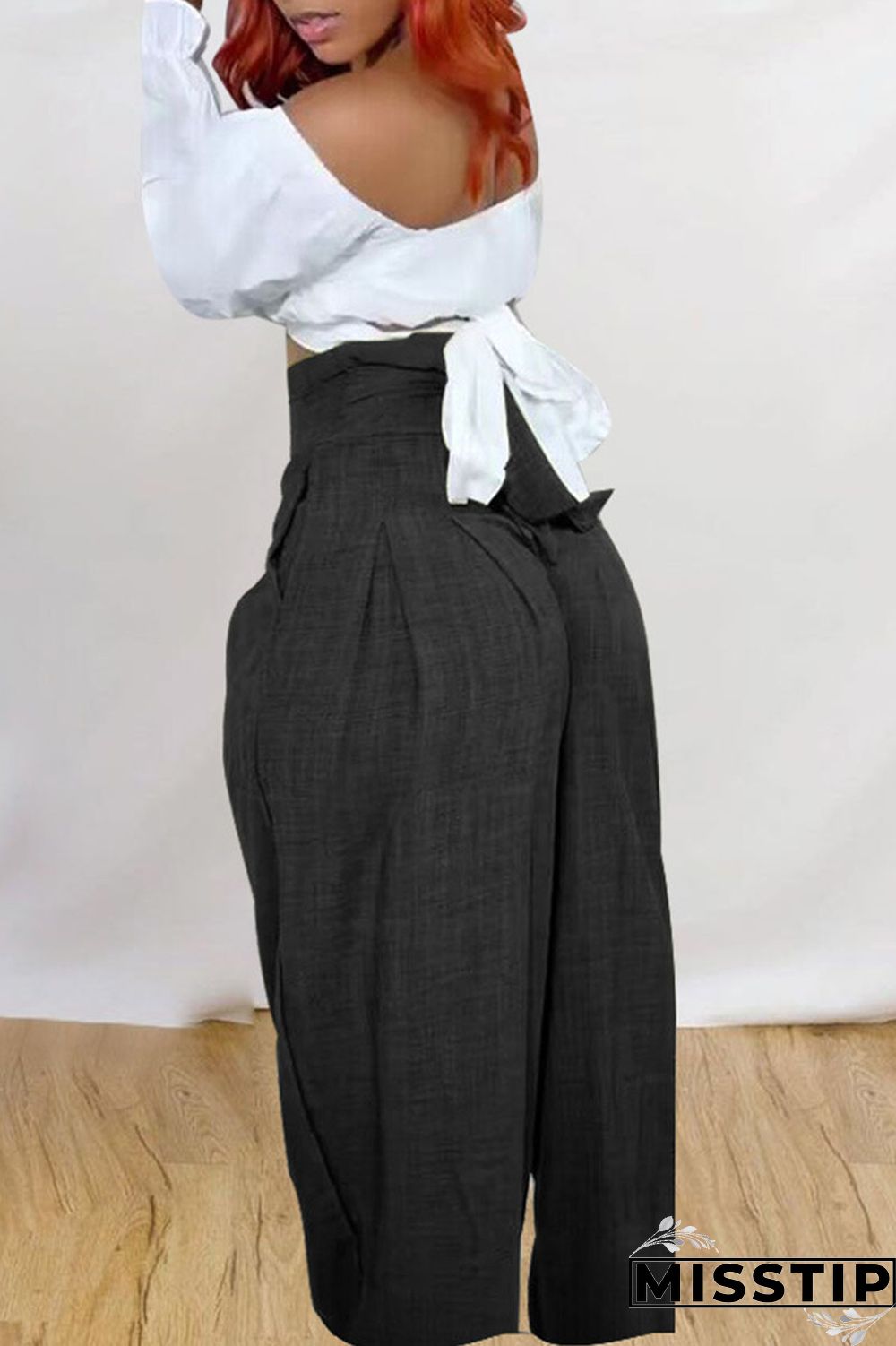 Black Casual Solid Patchwork High Waist Straight Solid Color Bottoms