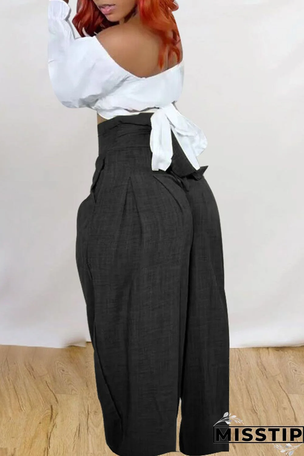 Black Casual Solid Patchwork High Waist Straight Solid Color Bottoms