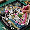Kits d&rsquo;art DIY pour la peinture de perles en forme de couple de paons indiens avec cadre pour adultes d&eacute;butants, d&eacute;corations murales de perles, peintu