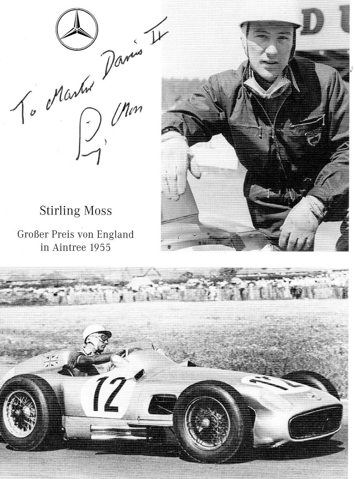 STIRLING MOSS AUTOGRAPH, Deceased, FORMULA 1, MOTOR SPORT